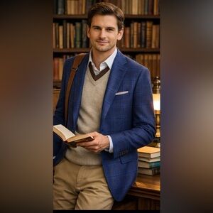 Hickey Freeman X Loro Piana Tasmanian Check Blue Plaid 
Wool Sport Jacket Sz 44